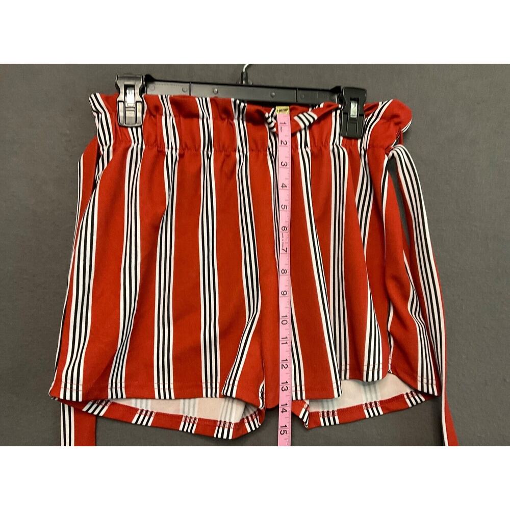 Rue21 Striped Paperbag Shorts M Belt Loops Tie Stretch Summer Elastic Waist - Picture 2 of 6
